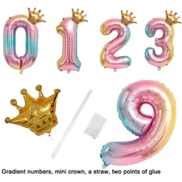 Balloon Crown Children Inch Number 32 Birthday Decoration Numbers Crowns Aluminum Foil Gradient Color Balloons Th1392 s s s