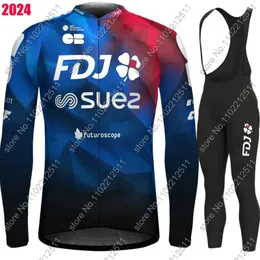 Rennsets Fdj Suez 2024 Team Radsporttrikot Set Winter Herbst Unisex Kleidung Männer Frauen Rennrad Hemd Anzug Fahrrad Lätzchen Strumpfhosen
