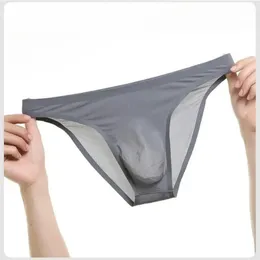 Seda de seda de gelo sem costura transparente transparente cuecas sexy homens calcinha respirável bolsa biquíni roupes jockstrap 240417