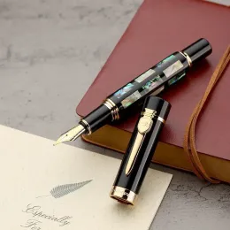 Pens Jinhao 650 Klasyczny duży rozmiar jasny perłowy zielony wzór skorupy morskiej M Nib Bent Nib Pisanie Pióro prezentowe delikatne pióro fontanny