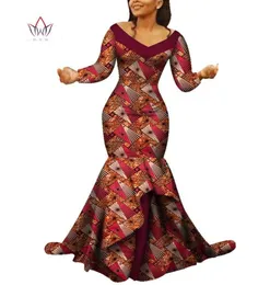 Bintarealwax Sıradan Elbiseler Yeni Dashiki Afrika Baskı Giyim Bazin Çifte Balıktail Parti Elbise Vestidos Plus Boyut African Clothe6077610