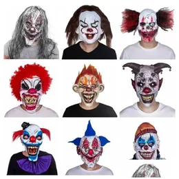 Вечеринка маски смешной клоун лицо танец косплей латекс костюмы реквизит Halloween Terror Mask Men Scary L10 Drop Home Garden Festiv Dhtgw
