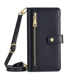 Lady Zipper Purse Phone Case Leather Flip Phone Case With Lanyard för iPhone 15 14 13 12 11 Pro Max LYP100