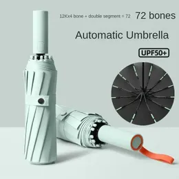 초강력 방풍 자동 접이식 남성 우산, 대형 강화 72 뼈, 태양 및 UV 보호 비 우산 우산