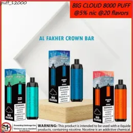 OEM Private Label Manufacturer Al Fakher Crown Bar 18ml Big Cloud 8000 Puffs 600mAh Prefilled Nicotine Salt Rechargeable Disposable Vape Device with Mesh Coil