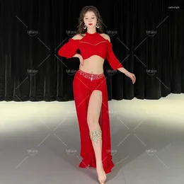 Sahne Giyim Göbek Dans Üst etek seti pratik kıyafetleri seksi kadınlar uzun takım elbise performans oryantal profesyonel kostüm 2024