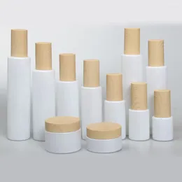 Förvaringsflaskor grossist 20 ml mini rese glas kosmetisk behållare med lotion flaska spray tom vit grädde förpackning mössa