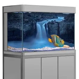 Aquarien Fischtank Aquarium Hintergrundaufkleber, Wasserfall in wolkiger Landschaft 3D HD -Druck Tapeten Hintergrund Dekor PVC Poster