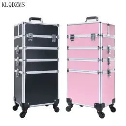 Fall klqdzms nya damer stor kapacitet vagn makeup resväska mode kosmetolog makeup väska avtagbar med hjul rullande bagage