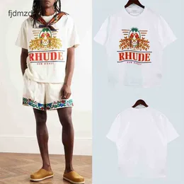 High Edition 2023 Summer New American Street Fashion Rhude Printed Mens and Womens OS Loose Fit T-Shirt