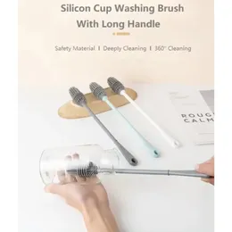 Silicone Cup Cleaning Brush Cup Scrubber Glass Cleaner Kitchen Cleaning Tool Long Handle Drink Wineglass Bottle Glass Cup