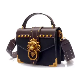 Bags BENVICHED Fashion Metal Lion Head Square Pack Shoulder Bag Crossbody Package Clutch Women Designer Wallet Handbags Bolsos Mujer