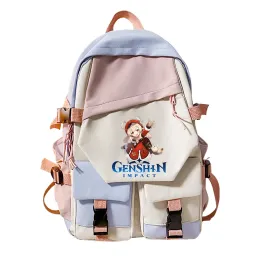 Backpacks Game Genshin Impact Backpack Kawaii Paimon Klee Cartoon Manga School para estudantes menino Bookbag infantil Bolsas de viagem ao ar livre