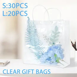 Taschen 20/30pcs klare Geschenktüten wiederverwendbare transparente vorhandene Taschen mit Griffknopf S/M PVC Wrap -Tot