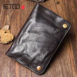 Carteiras originais feitas à mão Wallet Wallet Couro genuíno de couro vertical carteira retro dinheiro clipes de luxo curto billfold bolsa