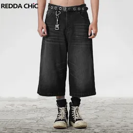 여자 청바지 Reddachic 남자 친구 휘스커 검은 baggy jorts 여자 남자 남자 저 허리 와이드 다리 스케이터 바지 데님 반바지 레트로 Y2K 유니스세진 옷