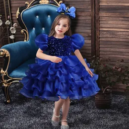 Little Girl's Pageant Dresses Birthday Party Toddler Kids Formal Wear Ball Gown Sequins Teen Kids Size 5 7 9 Real Image Blue Black Red Pink