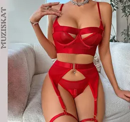 Bras Define Muziskat Spring Ladies Sexy Lingerie Complex Craft Transe-through Mesh Moldura de Malhas Cavalas Eróticas Conjunto de Quatro Peças Apenas Fans