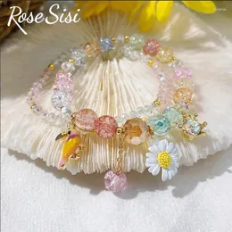 Bracelets de charme Rose sisi japonês e cristal de estilo coreano para mulheres bracelete elástica feminina doce namorada jóia presente