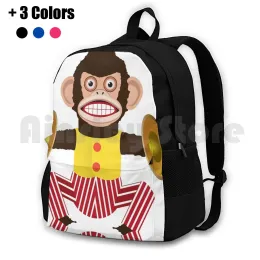 Macaco de sacos com pratos.Mochila de caminhada ao ar livre Macaco de bolsa de esportes de escalada com macaco maligno Macaco de música com primavera