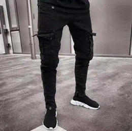 Men jeans skinny multipocket slim lápis calças 2021 preto novo macho macho macacão rua Hiphop Moto Roupas de moto Jeans x06218504776