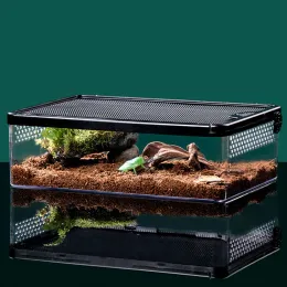 حوض أسماك 1pc خزان سلحفاة مع ثقوب قابلة للتنفس خزان السمكة متعددة الوظائف المناطق Fullview Aquarium للزواحف الزاحف صغير الزاحف مربع