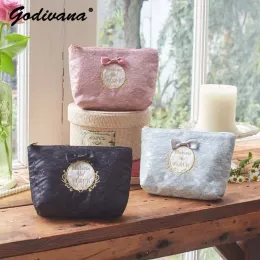 Casos estilo japonês macaron renda de cetim floral forro mini bolsa de moeda pequena bolsa de armazenamento estudante meninas saco de cosméticos