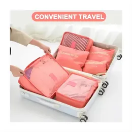 6pcs مجموعة أكياس تخزين منظم السفر تعبئة تعبئة متعدد الوظائف للملابس حقيبة حقيبة خزانة ملابس محمولة مرتبة
