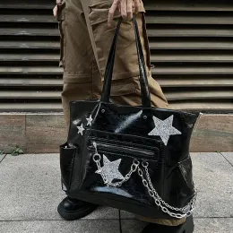 Borse xiuya tote bag alla moda harajuku catena borsetta per donne primavera 2023 punk high street girls casual black phe in pelle sacca in pelle nera