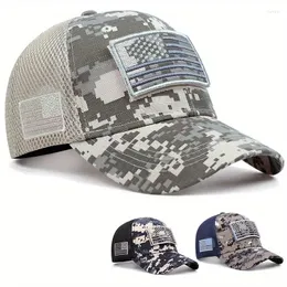 Ball Caps Men Cap da baseball Bandiera americana Camouflage Sticker Patchwork Cappello da reti ricamato a reti traspirante al sole Gorras