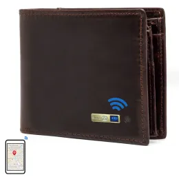 ウォレットスマートGPSレコードカウレザーウォレットメンファッションカードホルダーコイン財布男性短い高品質の財布