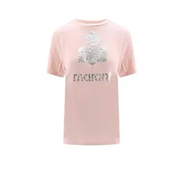 24ss isabels marant ny kvalitet designer pullover bomull t shirt kvinnor avslappnad mångsidig flockning lösa tees klassiska heta bokstavstryck kort ärm t-shirt trendiga toppar