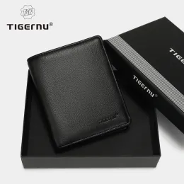 Portafogli Tigernu 2022 Fashion PU Portafoglio corto RFID RFID's Leather Wallet Business Borse per uomo Porta di carta di design a luce sottile nera