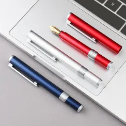 Pens Majohn N1 Mini Fountain Pen Aluminum Alloy Steel EF F 0.38 0.5mm Pocket Short Ink Pem for Office Business Silver red blue