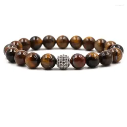 Braccialetti di fascino Fashion Fashion Natural Stone Bracciale 10mm Cz Tiger Eye for Men Women Jewelry Gift