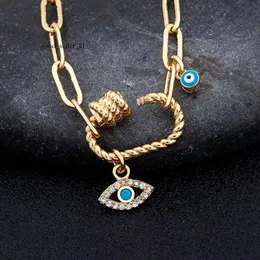 Hot Sale Classic 14K Yellow Gold Zircon Original Evil Eye Pendant Bracelets Bead Charms Jewelry Fashion Women Gift 661