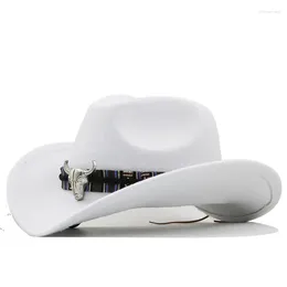 Basker enkla vita kvinnors västra cowboyhatt för gentleman lady jazz cowgirl med läder cloche sombrero caps