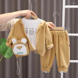 Kläder sätter barn baby pojke boutique kläder 2024 fjäder fast färg huva jackor t-shirts byxor småbarn pojkar kläder barns barn