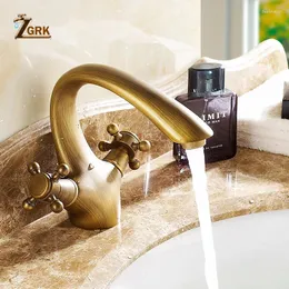 Rubinetti del lavandino del bagno zgrk rubinetto antico in ottone singolo a doppia maniglia del bacino montato di bacino bronzo