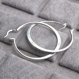 REAL 925 Sterling Silver Oval Big Hoop örhängen för kvinnor Platt tunn runda bröllop smycken tillbehör punk brincos joyas de plata 275u