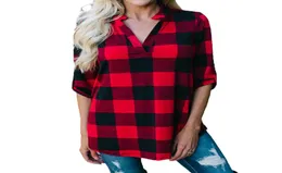 Letnie szczyty dla kobiet 2018 Bluzka z długimi rękawami V szyi kraciastka koszule damskie kreski swobodne luźne koszule bluzki Tunec Tops TEE Blusas Mujer3681039