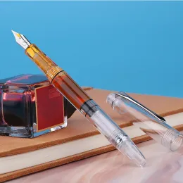 Pens Yeni Majohn S8 Tamamen Şeffaf Reçine Çeşme Kalemi Iridium Ef/F Nib Piston Mürekkebi Yazma Hediye Kalemi İşletme Okulu Ofis Malzemeleri