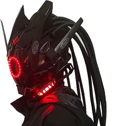 Cyberpunk Mask Red Iluminação LED com Hair Music Festival Fantastic Cosplay Sci-Fi Soldier Helmet Halloween Party Gift for Adults 240417