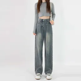 Päronformade breda ben jeans för kvinnor på våren och hösten stor storlek knubbig mm hög midja lös bantning smal version rak golvmoppbyxor sommar