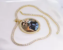 Round Po Custom Made PO Medallions Pendant Photo Necklace Tennis Chain Gold Silver Zircon Men039S Hip Hop Jewel95390588717839