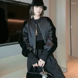 Kvinnors jackor shpmishal koreansk mode lapptäcke design sense baseball tröja 2024 hösten lös kort jacka kofta