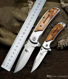 Hochwertige Browning 338 Kleine Taschenfaltmesser 440c 57 hrc Taktische Campingjagd Überlebensüberleben EDC -Werkzeuge Holzgriff Utilit5263963