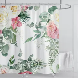 Rideau De Douche En Tissu Polyester Vert émeraude - Motif Feuilles D'eucalyptus - 135x220 Cm (LxH) Avec 12 Crochets - Imperméable, Anti-moisissure, Lavable - 3
