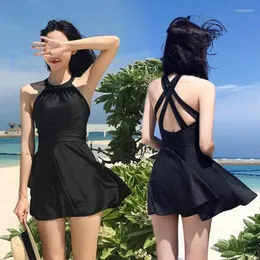 Women's Swimwear Swimming Costume Women One-piece Solid Colour Spa Swimsuit Fashion Small Black Dress Thin Sexy Back Slim Professional W