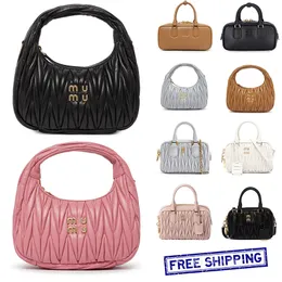 tote bag designer luxury Fashion miui bags Ruched brown black pink women Cowhide large capacity Hobo handheld armpit bag